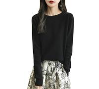 Chanyarn Femme 100% Lain Merino Col Rond Pull 2025 Décontracté Manches Longues sans Couture Pull en Tricot (Black,XXL)