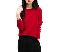 Chanyarn Femme 100% Lain Merino Col Rond Pull 2025 Décontracté Manches Longues sans Couture Pull en Tricot (Red,XL)