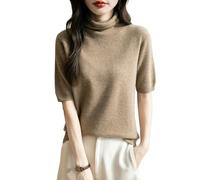 Chanyarn Femme 100% Lain Merino Manches Courtes Pull Col Roulé 2025 Printemps Été Hiver Doux Léger sans Couture Tricot Pull (Tan,L)