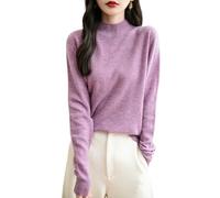 Chanyarn Femme 100% Lain Merino Pull 2025 Automne Hiver Chaud Col Montant Manches Longues sans Couture Tricoté Pull (Purple,L)
