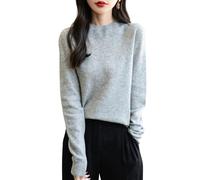Chanyarn Femme 100% Lain Merino Pull 2025 Automne Hiver Chaud Col Montant Manches Longues sans Couture Tricoté Pull (Light Grey,L)