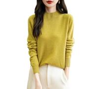 Chanyarn Femme 100% Lain Merino Pull 2025 Automne Hiver Chaud Col Montant Manches Longues sans Couture Tricoté Pull (Mustard,L)