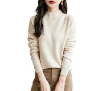 Chanyarn Femme 100% Lain Merino Pull 2025 Automne Hiver Chaud Col Montant Manches Longues sans Couture Tricoté Pull (Beige,S)