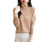 Chanyarn Femme 100% Lain Merino sans Couture Pull 2025 Automne Hiver Col Roulé Manches Longues Tricoté Pull (Khaki,L)