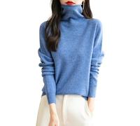Chanyarn Femme 100% Lain Merino sans Couture Pull 2025 Automne Hiver Col Roulé Manches Longues Tricoté Pull (Star Blue,S)