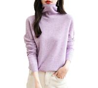 Chanyarn Femme 100% Lain Merino sans Couture Pull 2025 Automne Hiver Col Roulé Manches Longues Tricoté Pull (Light Purple,L)