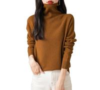 Chanyarn Femme 100% Lain Merino sans Couture Pull 2025 Automne Hiver Col Roulé Manches Longues Tricoté Pull (Caramel,XL)