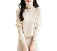 Chanyarn Femme 100% Lain Merino sans Couture Pull 2025 Automne Hiver Col Roulé Manches Longues Tricoté Pull (Beige,XL)