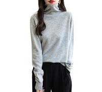 Chanyarn Femme 100% Lain Merino sans Couture Pull 2025 Automne Hiver Col Roulé Manches Longues Tricoté Pull (Light Grey,M)