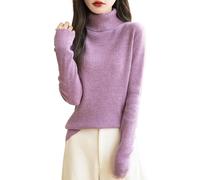 Chanyarn Femme 100% Laine Mérinos Pull 2025 Automne Hiver Col Roulé Manches Longues Pull en Tricot Côtelé Doux et Chaud (Purple,L)