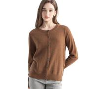 Chanyarn Femme 100% Pur Cachemire Gilet 2025 Automne Hiver Col Ras du Cou Doux Chaud Manches Longues Cardigan en Tricot (Red Brown26078,S)