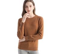 Chanyarn Maglione da Donna 100% Cashmere 2025 Autunno Inverno Girocollo Manica Lunga Morbido Pullover lavorato a Maglia(Red Brown17009,L)