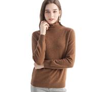 Chanyarn Pull Femme 100% Pur Cachemire Col Montant Manches Longues Chaud Loisirs 2025 Automne Hiver Pull en Tricot (Red Brown26078,S)
