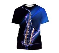 CHANYI Hommes 3D imprimé T-Shirts Élément Musical 3D T-Shirt Été Unisexe Hommes Rue Décontracté Hip-Hop Saxophone Motif Imprimé Hauts Col Rond Vêtements