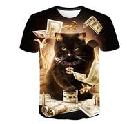 CHANYI Hommes 3D Imprimé T-Shirts Été Argent Chat Chanceux Noir Et Blanc Chat Motif Animal 3D Imprimé À Manches Courtes T-Shirt Décontracté Col Rond T-Shirt Vêtements