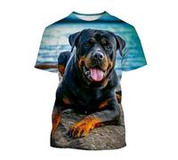 CHANYI Hommes 3D imprimé T-Shirts Rottweiler 3D Printed T-Shirt Men's and Women's Fashion T-Shirt Summer Casual Short-Sleeved Round Neck Pet Dog Shirt Top XXS~6XL