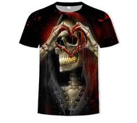 CHANYI Hommes 3D Imprimé T-Shirts T-Shirt D'Été À Manches Courtes Unisexe Imprimé Tête De Mort en 3D, Haut Ample Coloré À Manches Mi-Longues, Pull-Over De Grande Taille