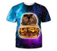 CHANYI Hommes 3D imprimé T-Shirts T-Shirt Galaxy Space 3D Joli Petit Chat Mange Taco Pizza Chemise Drôle T-Shirt Chemise D'Été À Manches Courtes