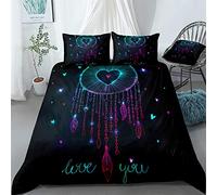 Chanyuan Parure de lit 3 pièces en microfibre douce avec housse de couette de 200 x 220 cm et taie d'oreiller de 80 x 80 cm, motif attrape-rêves et amour, pour fille