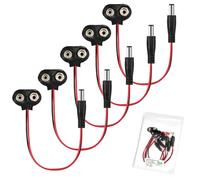 Chanzon Fil UL Connecteur de Batterie 9V Plug Arduino Bloc d'alimentation Clip en Cuir avec mâle de 2,1mm x 5,5mm, 5 Pack Jack de Type T pour Bande LED Arduino