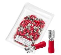Chanzon Lot de 100 connecteurs à cosse femelle 4,8 mm répertoriés UL à déconnexion rapide en PVC semi-isolé - Rouge - 16 17 18 19 20 21 22 awg Calibre Fil à sertir Terminal 4,8 x 0,8 mm 3/16'