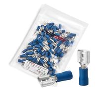 Chanzon Lot de 100 connecteurs à cosse femelle 6,3 mm répertoriés UL à déconnexion rapide en PVC semi-isolé - Bleu - Calibre 14 15 16 awg Borne à sertir 6,3 x 0,8 mm 1/4'