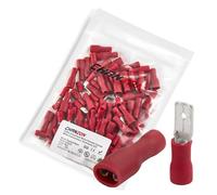 Chanzon Lot de 100 connecteurs à cosse mâle et femelle de 4,8 mm certifiés UL, kit de déconnexion rapide, rouge semi-isolé en PVC rouge 16 17 18 19 20 21 22 awg, borne à sertir pour fil électrique