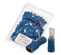 Chanzon Lot de 100 connecteurs à cosse mâle et femelle de 4,8 mm répertoriés UL Kit de déconnexion rapide PVC semi-isolé - Bleu - Calibre 14 15 16 awg Borne à sertir électrique assortie