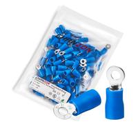 Chanzon Lot de 100 cosses à anneau bleu - #4 M3 - Connecteur de fil à œillet en PVC isolé, calibre 16-14 AWG, connecteur électrique à sertir pour bateau, camion, voiture stéréo