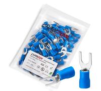 Chanzon Lot de 100 cosses à fourche isolées #10 M5 type U - 16-14 AWG - Connecteurs à sertir pour fil électrique en PVC bleu, laiton, cuivre - Lot de 100 pièces