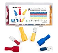 Chanzon Lot de 140 connecteurs à cosse mâle et femelle de 6,3 mm répertoriés UL Kit de déconnexion rapide Semi-isolé en PVC - Rouge Bleu Jaune - Calibre 22-10 awg Borne à sertir électrique assortie