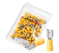 Chanzon Lot de 80 connecteurs à cosse femelle 6,3 mm répertoriés UL à déconnexion rapide en PVC semi-isolé - Jaune - Calibre 10 11 12 awg Borne à sertir 6,3 x 0,8 mm 1/4'