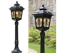 Chao Zan Lampadaire Extérieur, Lampe d'Extérieur à 1 Flamme, Luminaire Extérieur en Fonte d'Aluminium et Verre, Couleur : Noir, Douille : E27, H : 82 Cm, IP55 imperméable,Jardin Allées éclairage…