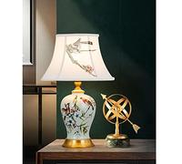 Chao Zan Lampe de table en céramique blanche, élégante et rétro, avec abat-jour en tissu, pour salon, chambre ou bureau, E27 (ampoule non fournie)