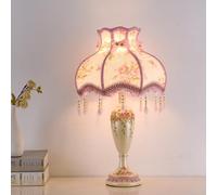 Chao Zan Lampe de Table Victorienne, Abat-jour Floral Rose-Beige avec Cristaux, Base Décorative en Résine, lampe de chevet, décorative Chambre/Salon/Bureau, éclairage E27