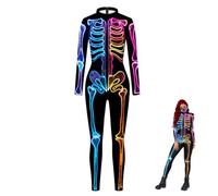CHAOHAOKE Costume de squelette pour femme - Coloré, près du corps, manches longues et extensible - Pour fête, scène, festival, cosplay, carnaval et fête à thème