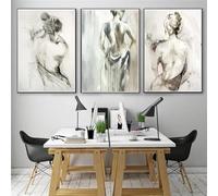 CHAOJIART Abstrait noir et blanc sur toile peintures murales femme sexy dos nu peinture fille affiches et impressions photo Cuadros 60x80 cm x 3 sans cadre