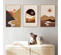 CHAOJIART Affiche Boho abstraite ligne montagne soleil mur Art toile peinture moderne milieu du siècle impression photos salon décoration 60x90cm(24x35in) x3 sans cadre
