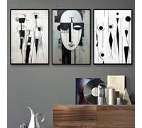 CHAOJIART Affiche d'art abstrait noir et blanc, peinture à l'encre imprimée sur toile, art mural pour décoration 70 x 90 cm x 3 cadres internes