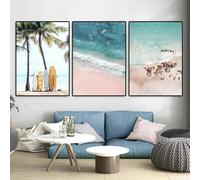 CHAOJIART Affiche d'art mural de paysage d'été moderne, impression de plage de mer, ciel bleu et nuages blancs, peinture sur toile pour décoration de la maison 50x70cm (20x28in) x3 sans cadre