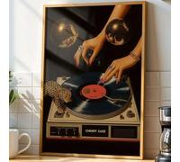 CHAOJIART Affiche imprimée sur toile avec un motif léopard et tourne-disque vinyle rétro (30 x 50 cm/Toile tendue sur châssis).