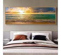 CHAOJIART Affiche moderne de paysage de plage naturel, coucher de soleil sur la mer, peinture sur toile, art mural pour la décoration du salon (35x105cm/sans cadre)