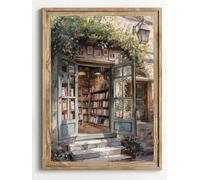 CHAOJIART Affiche vintage de librairie sur toile, motif livre en pot vert - Décoration murale pour la lecture, la bibliothèque ou le salon (40x60cm/Toile tendue)