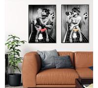 CHAOJIART Affiche vintage femme fumant sur les toilettes - Peinture sur toile - Femme buvant - Art mural rétro pour décoration de toilettes - 50 x 70 cm - 2 sans cadre