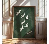 CHAOJIART Affiche vintage représentant des grues vertes en vol, style Japandi, impression sur toile, décoration murale pour la maison ou la chambre (60x90 cm/sans cadre)