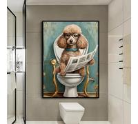 CHAOJIART Caniche aux toilettes lisant un journal, peinture murale moderne sur toile, impression d'images d'animaux, décoration d'intérieur, cadre intérieur 60 x 90 cm