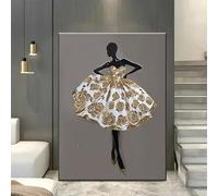 CHAOJIART Élégante ballerine aux roses dorées, impression sur toile, décoration murale abstraite moderne pour salon, chambre, bureau, bar (60x80cm/sans cadre)