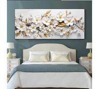 CHAOJIART Fleur dorée et blanche sur fond blanc, affiche florale 3D, peinture imprimée sur toile, décoration murale de salon, 40 x 80 cm, sans cadre