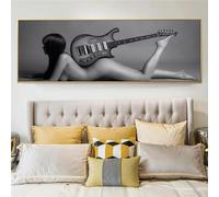 CHAOJIART Gris sexy femme nue avec guitare affiches et impressions mur art toile peinture moderne fille nue photo pour chambre décor 55x165 cm (22x65in) sans cadre