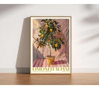 CHAOJIART Impression sur toile « Citronnier italien », Limoni Italiani, Art des agrumes, Affiche pour cuisine d'été méditerranéenne, Style botanique rétro (80 x 120 cm/Toile tendue sur châssis)